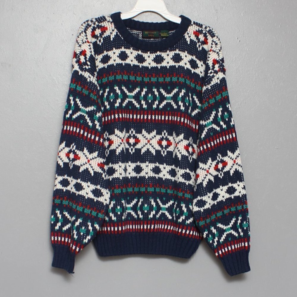 Vintage Brittany Bay acrylic navy red white green ski sweater